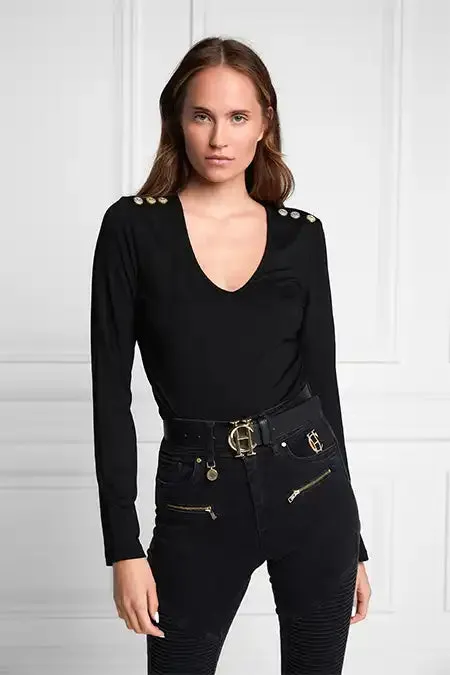 Women Long Sleeve VNeck Tee Black Holland Cooper Tops