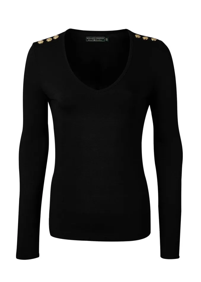 Women Long Sleeve VNeck Tee Black Holland Cooper Tops