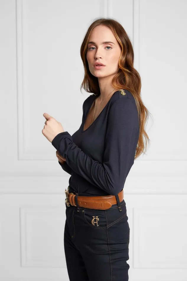 Women Long Sleeve VNeck Tee Ink Navy Holland Cooper Tops Women Long Sleeve VNeck Tee Ink Navy Holland Cooper Tops