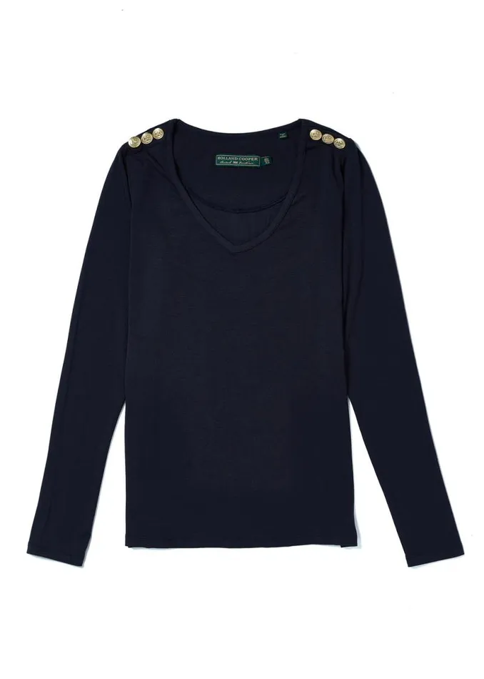 Women Long Sleeve VNeck Tee Ink Navy Holland Cooper Tops Women Long Sleeve VNeck Tee Ink Navy Holland Cooper Tops