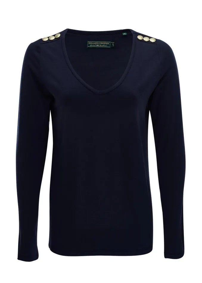 Women Long Sleeve VNeck Tee Ink Navy Holland Cooper Tops Women Long Sleeve VNeck Tee Ink Navy Holland Cooper Tops