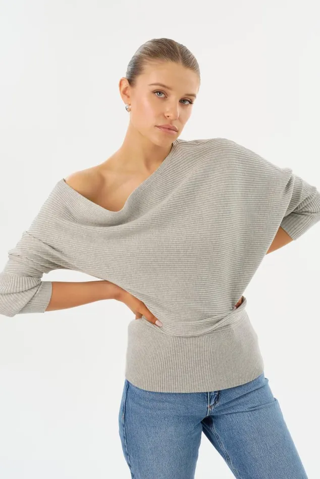 Women LORRAINE Knit Off Shoulder Top Light Heather Grey LAMARQUE Tops Women LORRAINE Knit Off Shoulder Top Light Heather Grey LAMARQUE Tops