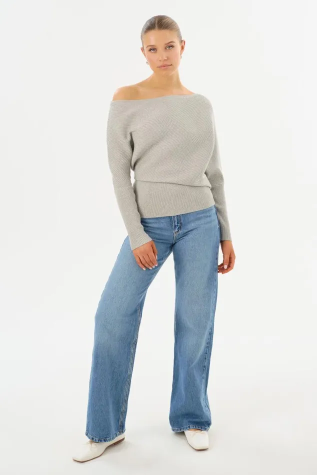 Women LORRAINE Knit Off Shoulder Top Light Heather Grey LAMARQUE Tops Women LORRAINE Knit Off Shoulder Top Light Heather Grey LAMARQUE Tops