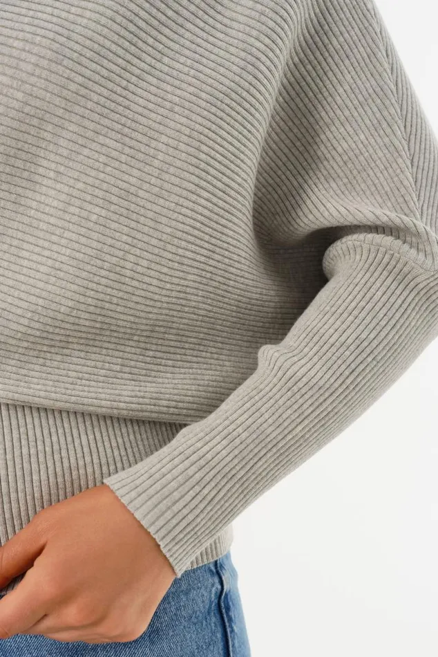 Women LORRAINE Knit Off Shoulder Top Light Heather Grey LAMARQUE Tops Women LORRAINE Knit Off Shoulder Top Light Heather Grey LAMARQUE Tops