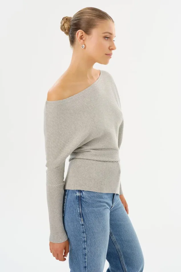 Women LORRAINE Knit Off Shoulder Top Light Heather Grey LAMARQUE Tops Women LORRAINE Knit Off Shoulder Top Light Heather Grey LAMARQUE Tops