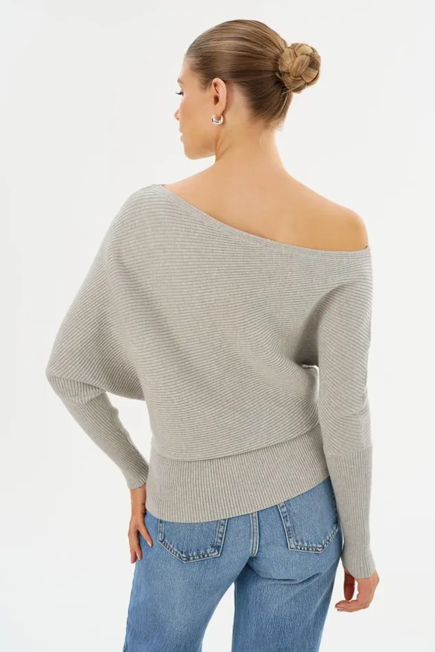 Women LORRAINE Knit Off Shoulder Top Light Heather Grey LAMARQUE Tops Women LORRAINE Knit Off Shoulder Top Light Heather Grey LAMARQUE Tops