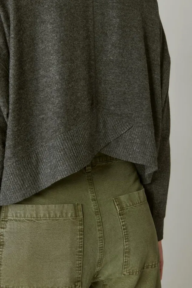 Women Lucky Brand Activewear Cloud Jersey Exposed Seam Top Charcoal Heather
