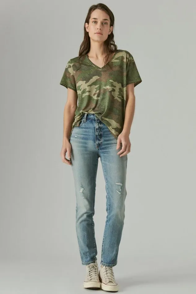 Women Lucky Brand All Tops Classic Vneck Green Camo