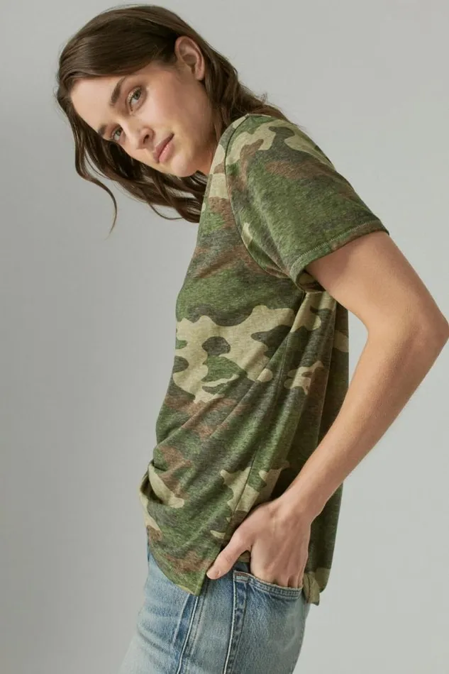 Women Lucky Brand All Tops Classic Vneck Green Camo