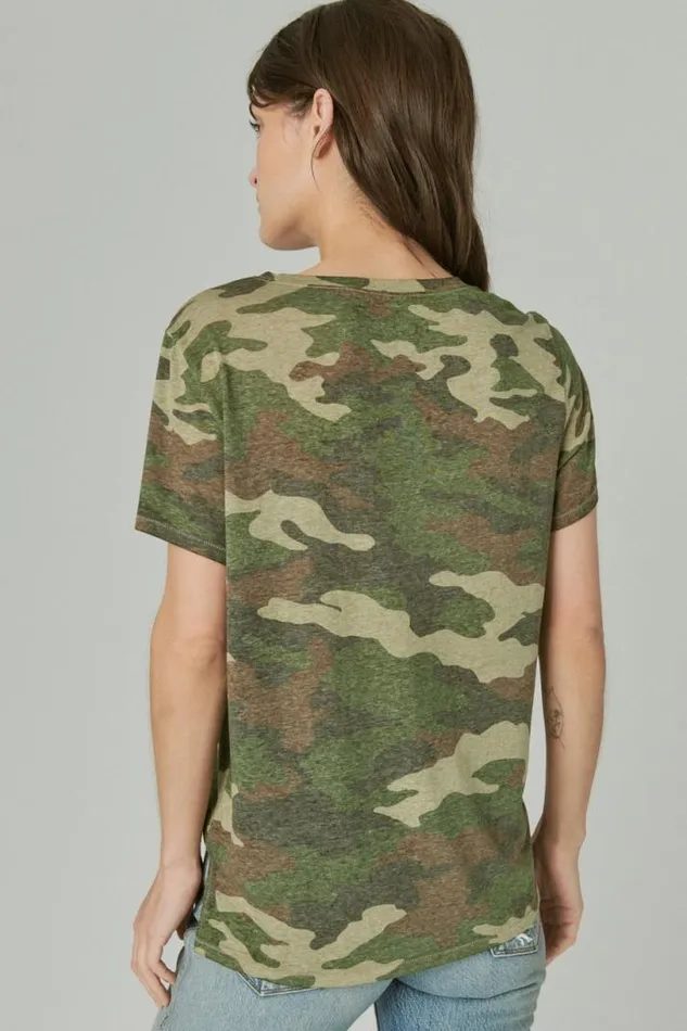 Women Lucky Brand All Tops Classic Vneck Green Camo