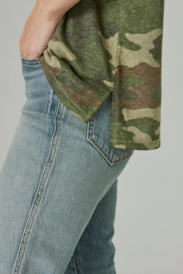Women Lucky Brand All Tops Classic Vneck Green Camo