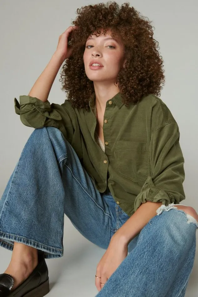 Women Lucky Brand All Tops Corduroy Shirt Dusty Olive