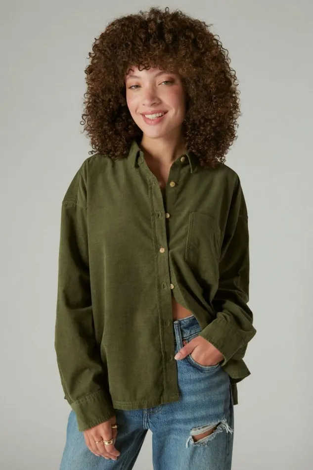 Women Lucky Brand All Tops Corduroy Shirt Dusty Olive