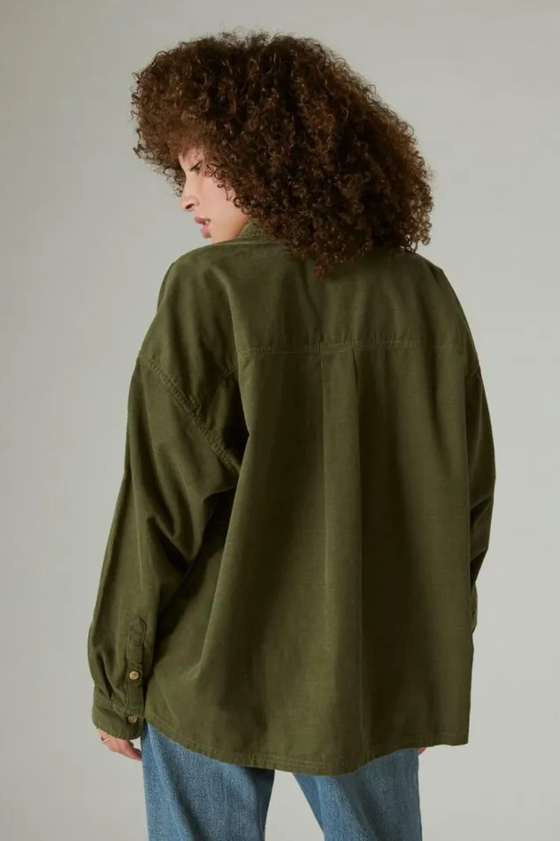 Women Lucky Brand All Tops Corduroy Shirt Dusty Olive