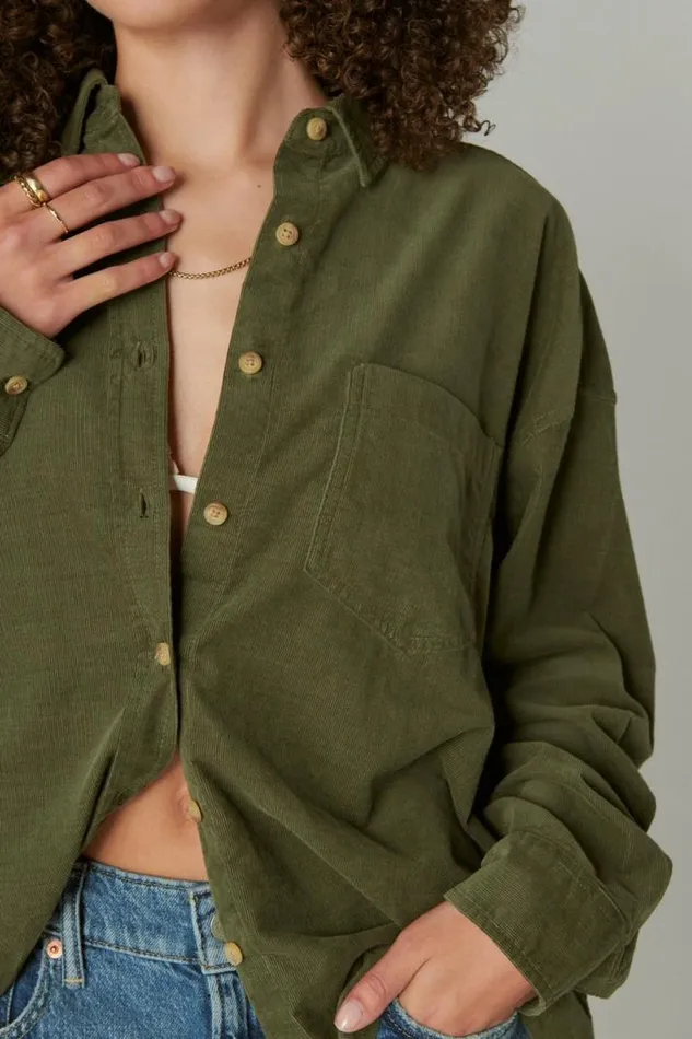 Women Lucky Brand All Tops Corduroy Shirt Dusty Olive