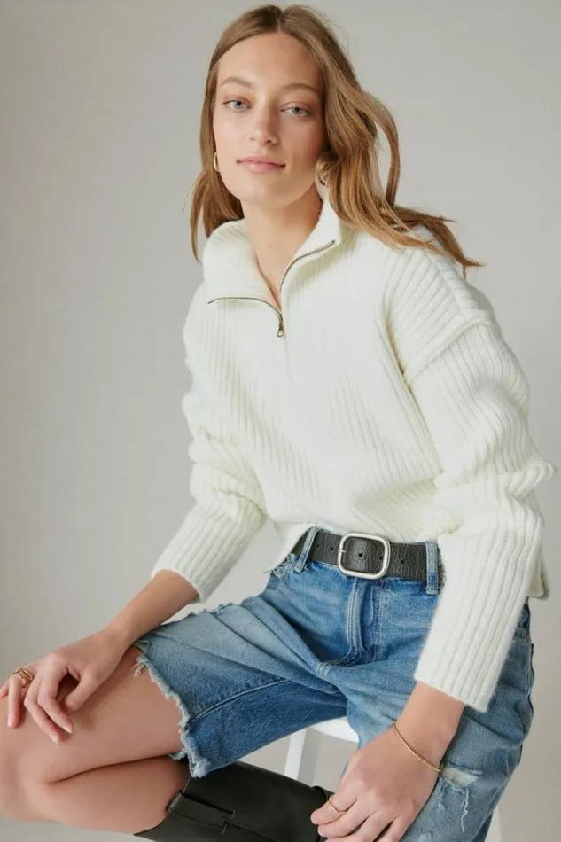 Women Lucky Brand All Tops Half Zip Pullover Sweater Whisper White