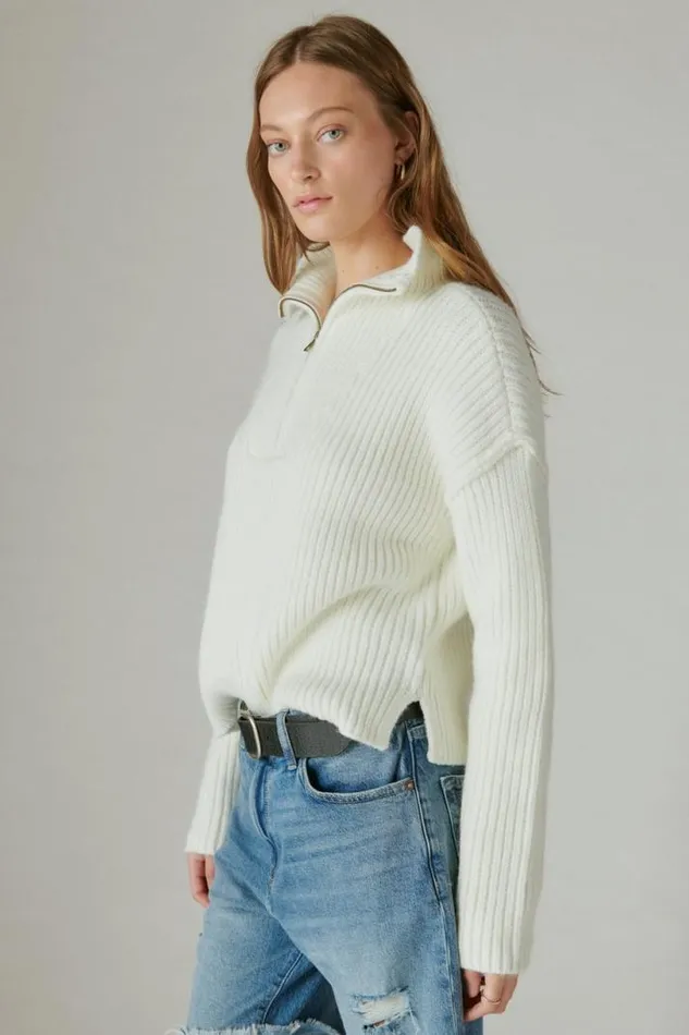 Women Lucky Brand All Tops Half Zip Pullover Sweater Whisper White