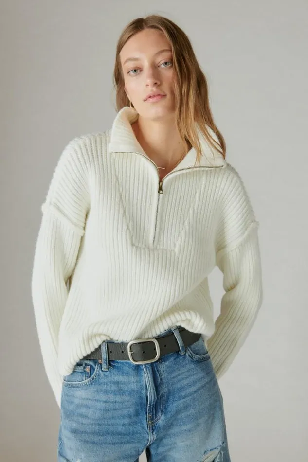 Women Lucky Brand All Tops Half Zip Pullover Sweater Whisper White