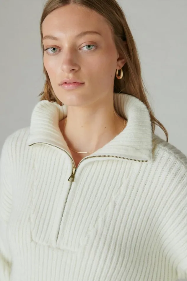 Women Lucky Brand All Tops Half Zip Pullover Sweater Whisper White