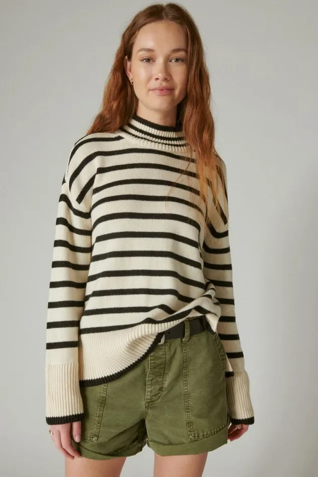Women Lucky Brand All Tops Mock Neck Tunic Whitecap Grey Black