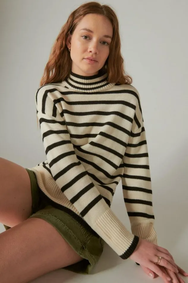 Women Lucky Brand All Tops Mock Neck Tunic Whitecap Grey Black