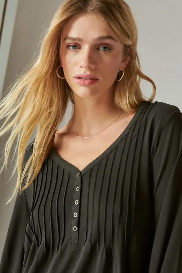 Women Lucky Brand All Tops Sandwash Pintuck Top Jet Black