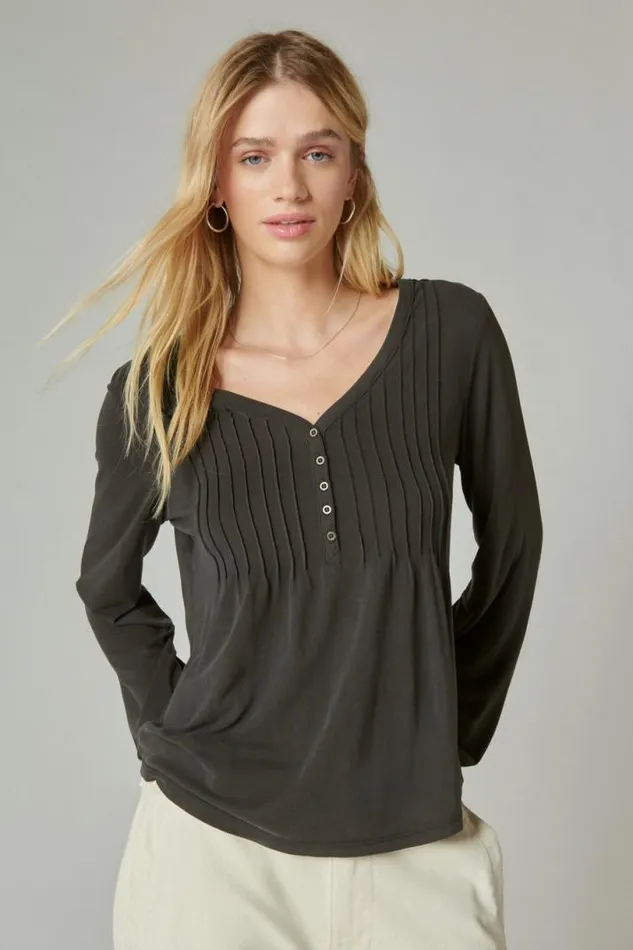 Women Lucky Brand All Tops Sandwash Pintuck Top Jet Black