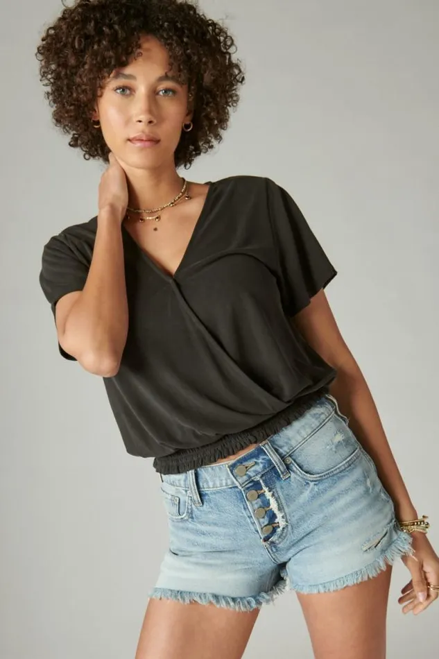 Women Lucky Brand All Tops Sandwash Surplice Top Jet Black