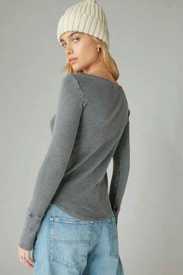 Women Lucky Brand All Tops Trim Mix Henley Asphalt