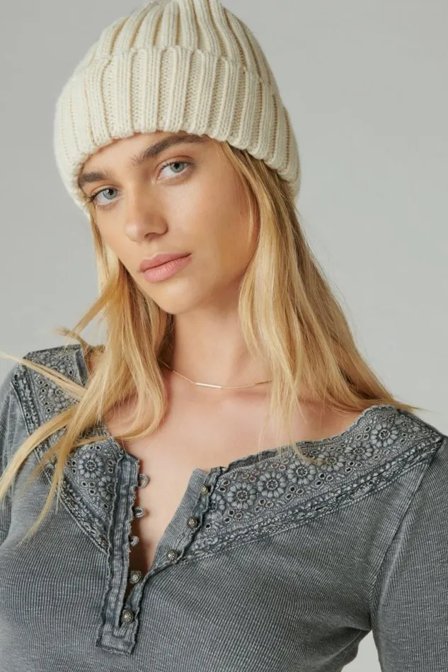Women Lucky Brand All Tops Trim Mix Henley Asphalt