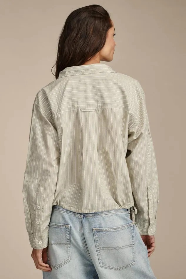 Women Lucky Brand All Tops Utility Shirt Green Stripe