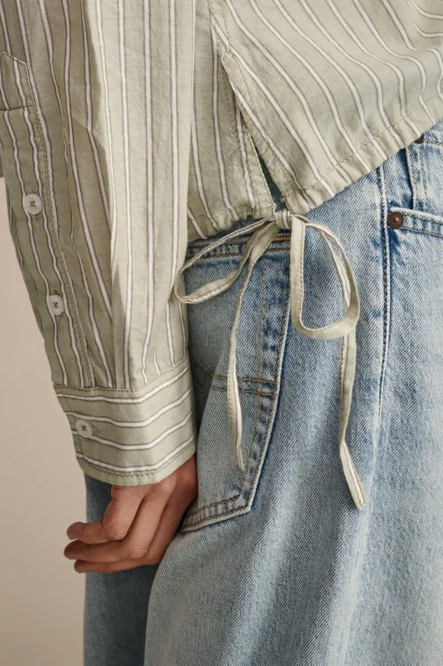 Women Lucky Brand All Tops Utility Shirt Green Stripe