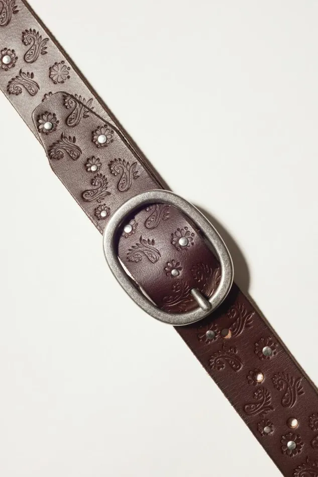 Women Lucky Brand Belts Paisley Stud Belt Dark Brown Women Lucky Brand Belts Paisley Stud Belt Dark Brown