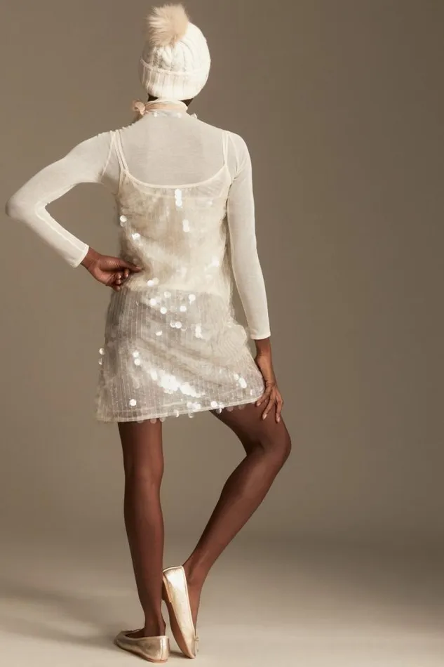 Women Lucky Brand Dresses Paillette Sequin Dress Cream