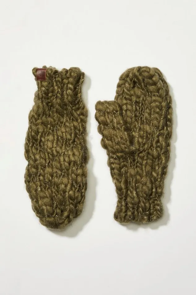 Women Lucky Brand Gloves Cozy Knit Mittens Dark Green
