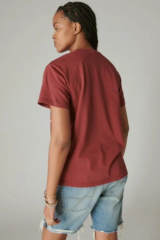 Women Lucky Brand Graphic Tees Big Brother Studs Boyfriend Tee Tawny Port