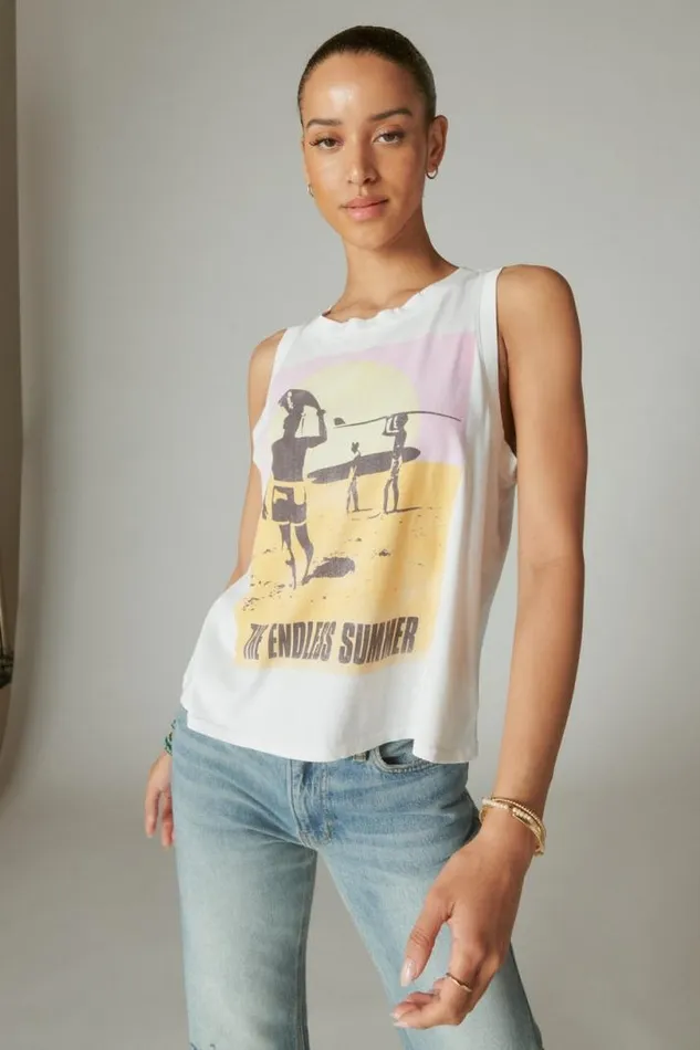 Women Lucky Brand Graphic Tees Endless Summer Tank Bright White