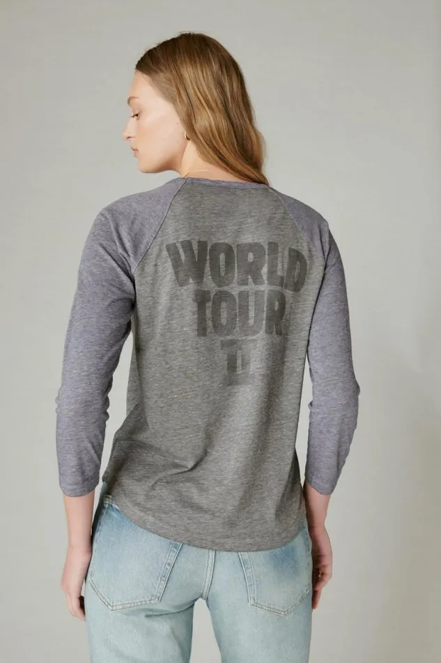 Women Lucky Brand Graphic Tees Joan Jett Raglan Heather Grey