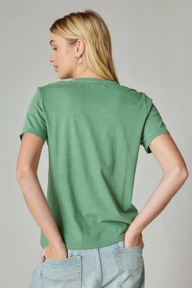 Women Lucky Brand Graphic Tees Seed Beaded Eye Classic Crew Comfrey