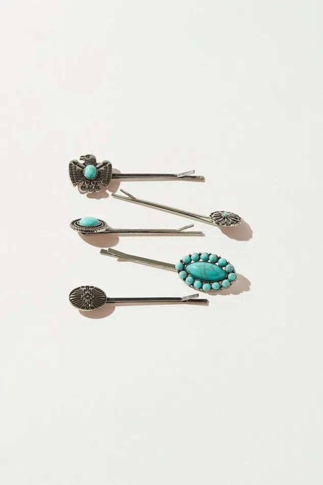Women Lucky Brand Hair Accessories Southwest Turquoise Barrette Set Silver