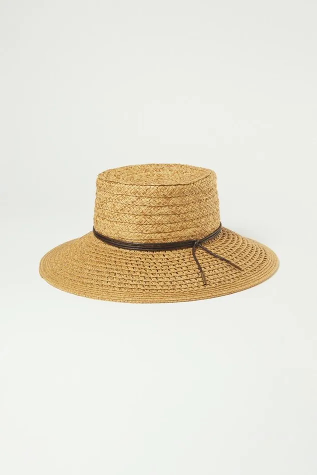 Women Lucky Brand Hats Open Weave Boater With Leather Tie Medium Brown Women Lucky Brand Hats Open Weave Boater With Leather Tie Medium Brown