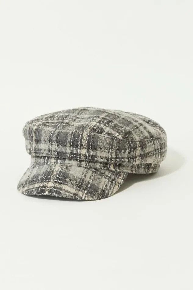 Women Lucky Brand Hats Plaid Baker Boy Hat Dark Grey
