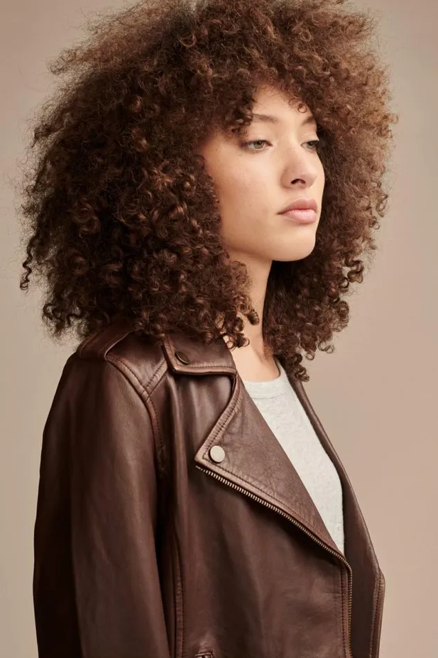 Women Lucky Brand Jackets and Outerwear Classic Leather Moto Jacket Chestnut