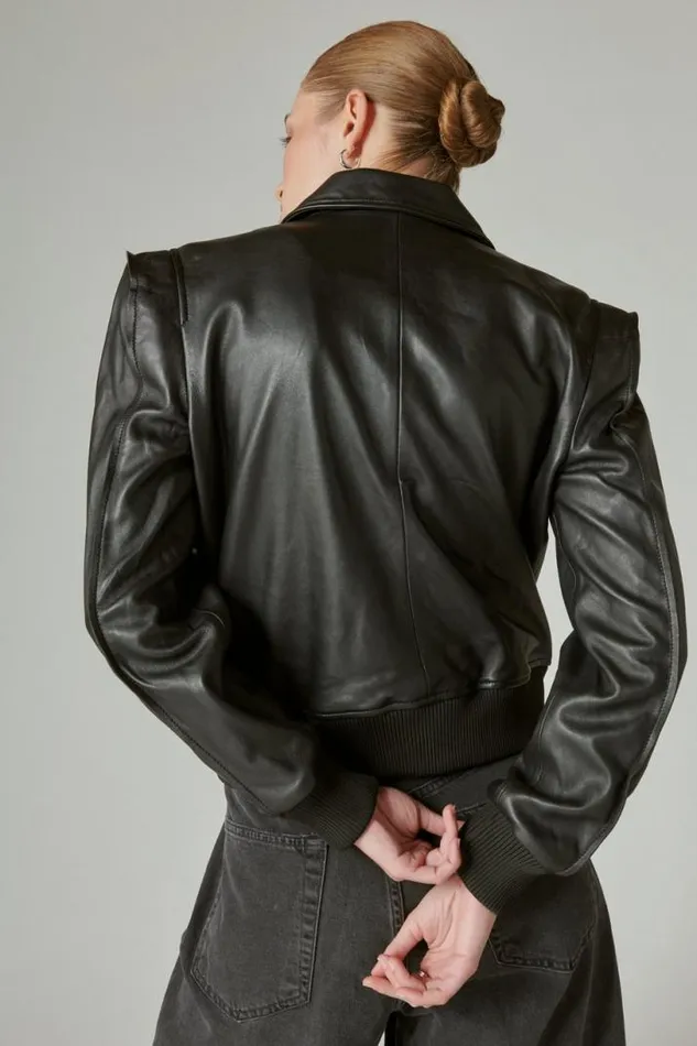 Women Lucky Brand Jackets and Outerwear Leather Flight Jacket 001 Lucky Black