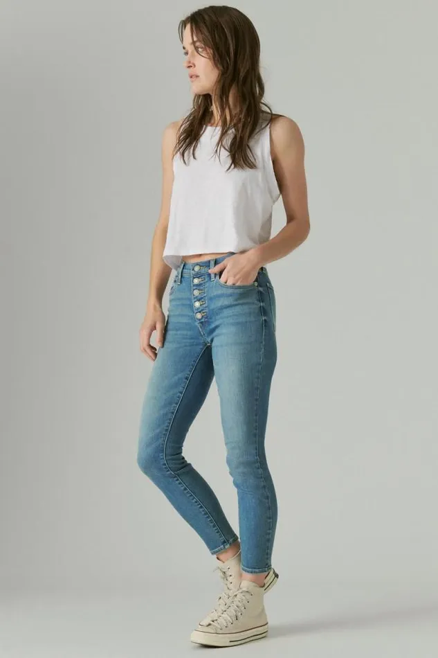 Women Lucky Brand Jeans High Rise Bridgette With Exposed Button Fly Center Stage