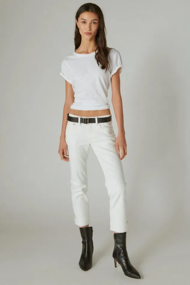 Women Lucky Brand Jeans Mid Rise Sweet Crop Cuffed Jean Bright White