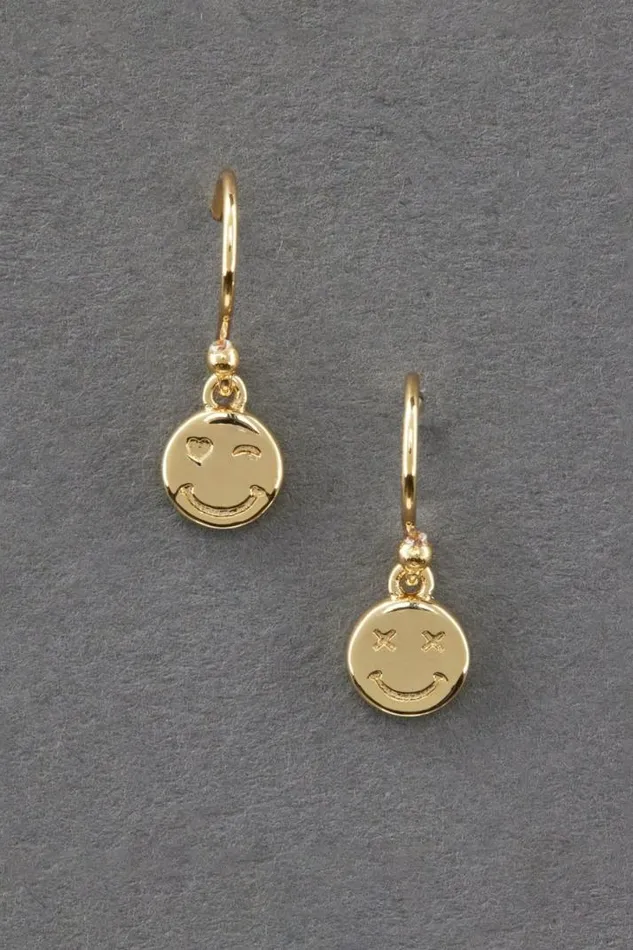 Women Lucky Brand Jewelry 14k Gold Plated Smiley Earring Gold