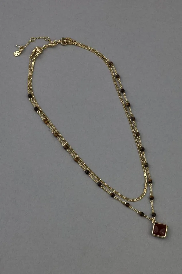 Women Lucky Brand Jewelry Beaded Chain Layer Necklace Gold