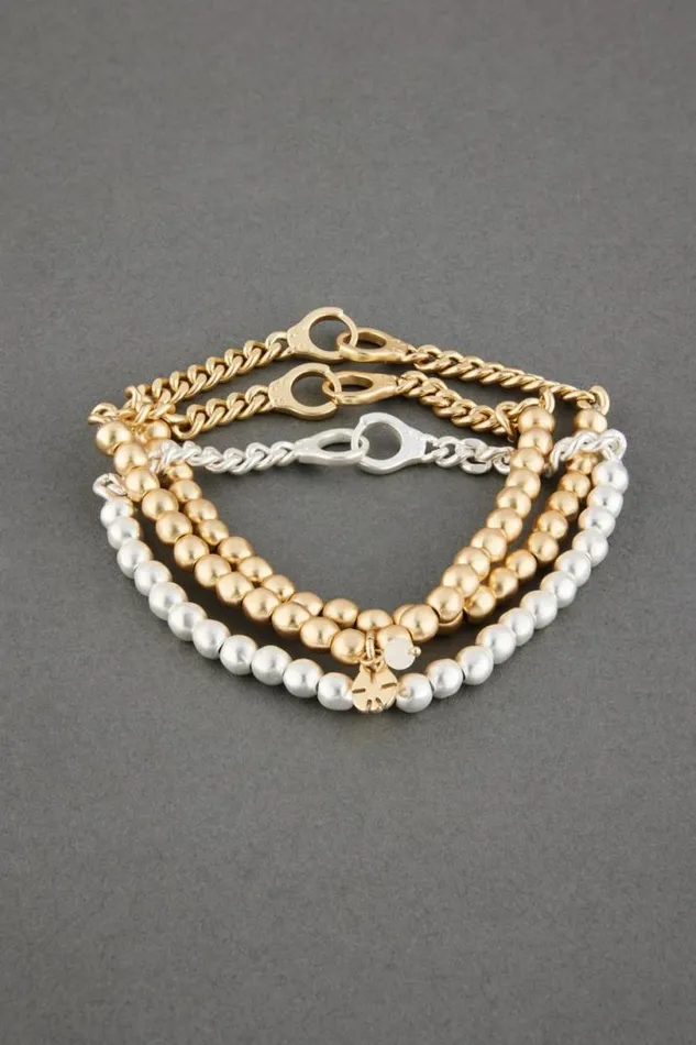 Women Lucky Brand Jewelry Beaded Handcuff Bracelet Set Two Tone