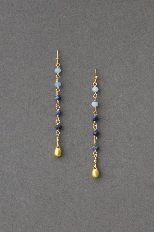 Women Lucky Brand Jewelry Blue Stone Linear Drop Earring Gold